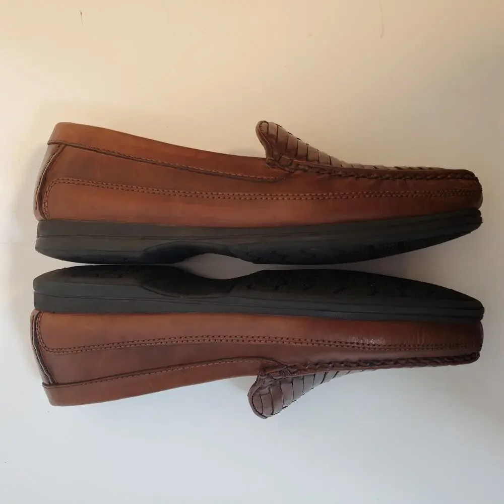 Dockers Mens SZ 12 D Brown Leather Loafers Woven Toebox Brazil 90-7358